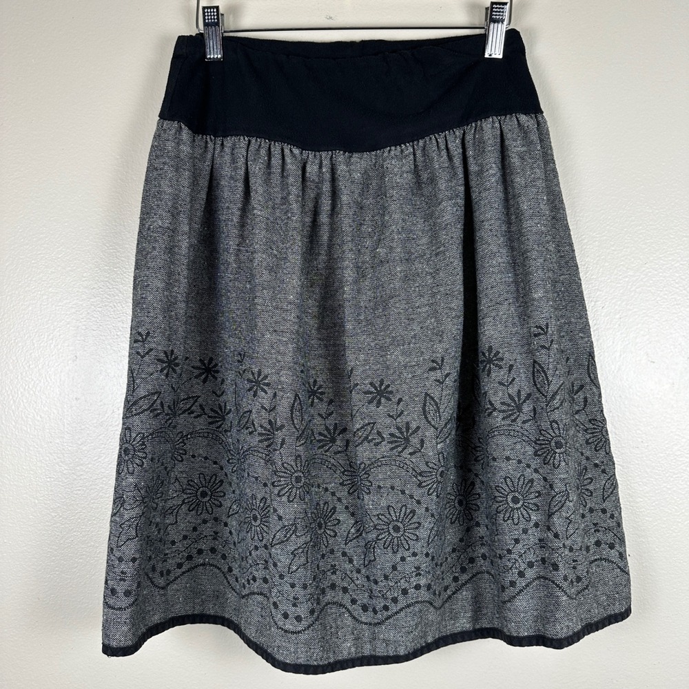 Joe Benbasset Women's Medium Skirt Grey Black Floral Embroidered A-Line Knee